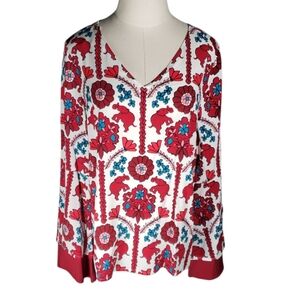 Crown & Ivy Boho Abstract Floral Lotus Elephants Layered Bell Tiered Sleeve Sz M